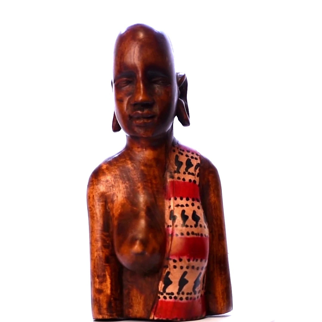 Handmade Carved Traditional African Woman with Ear Piercings