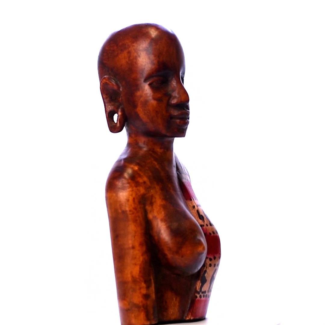 Handmade Carved Traditional African Woman with Ear Piercings